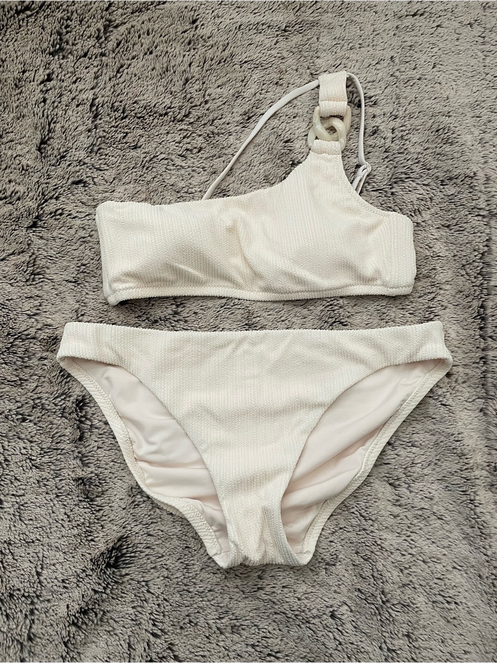 Sanctuary Cream One-Shoulder Ribbed Bikini Set